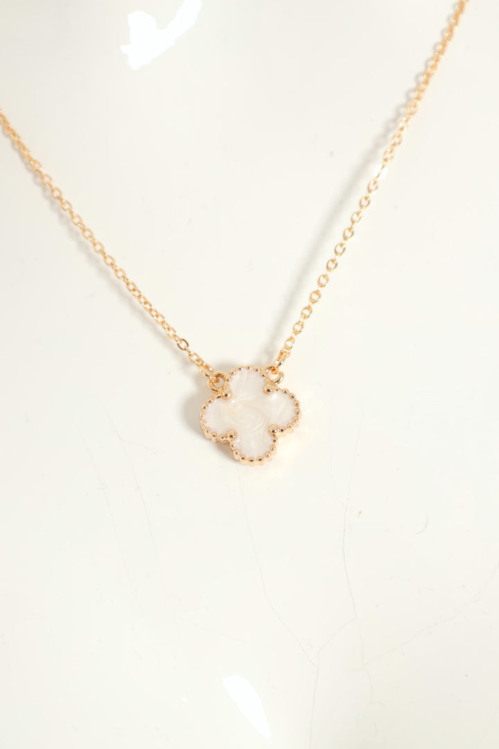 2 Pack Pearl Enamel Clover Stud & Pendant - Gold/White