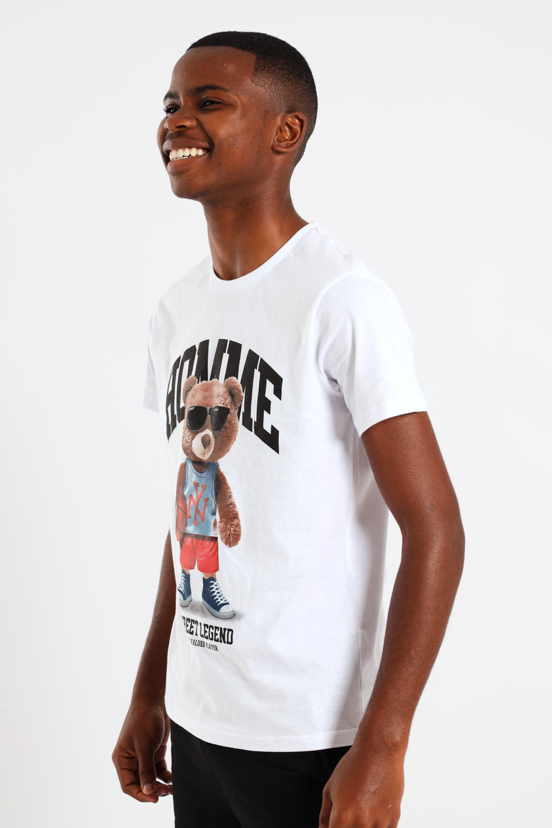 Boys Basketball Teddy Printed Tee - White