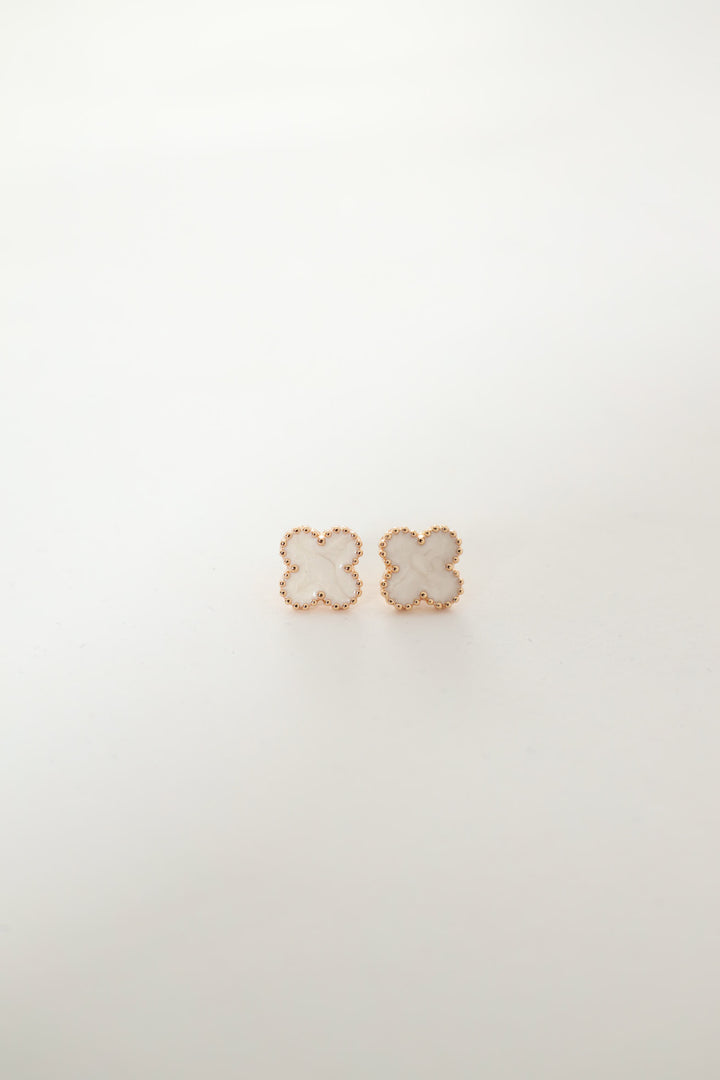 2 Pack Pearl Enamel Clover Stud & Pendant - Gold/White