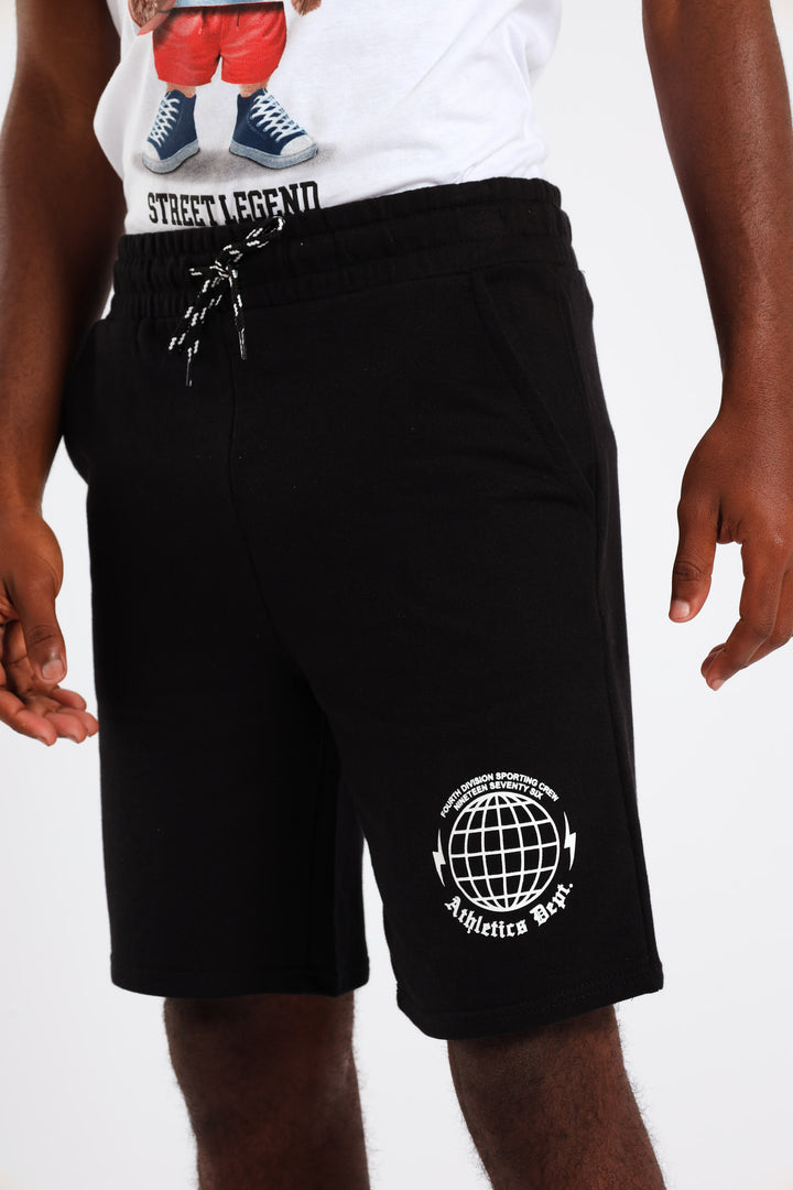 Boys Fleece Printed Short - Black