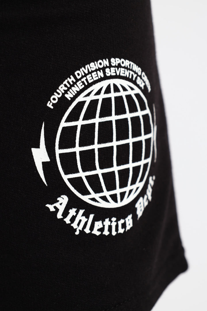 Boys Fleece Printed Short - Black