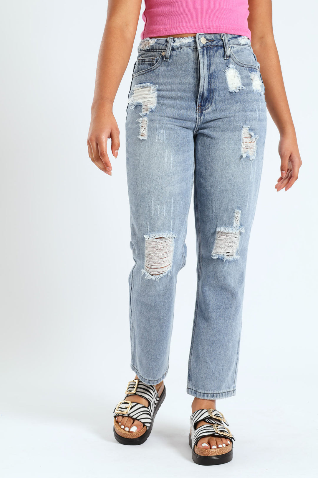 Girls Ripped Mom Jean - Blue