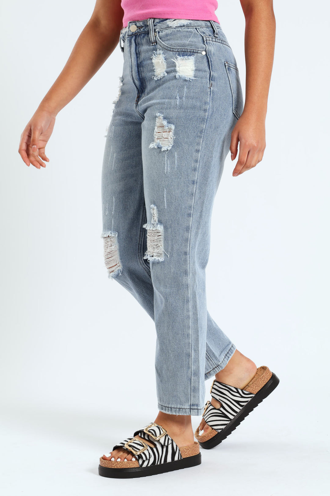 Girls Ripped Mom Jean - Blue