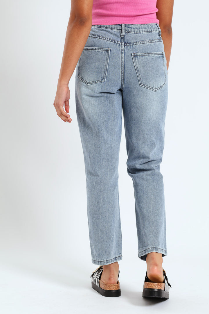 Girls Ripped Mom Jean - Blue