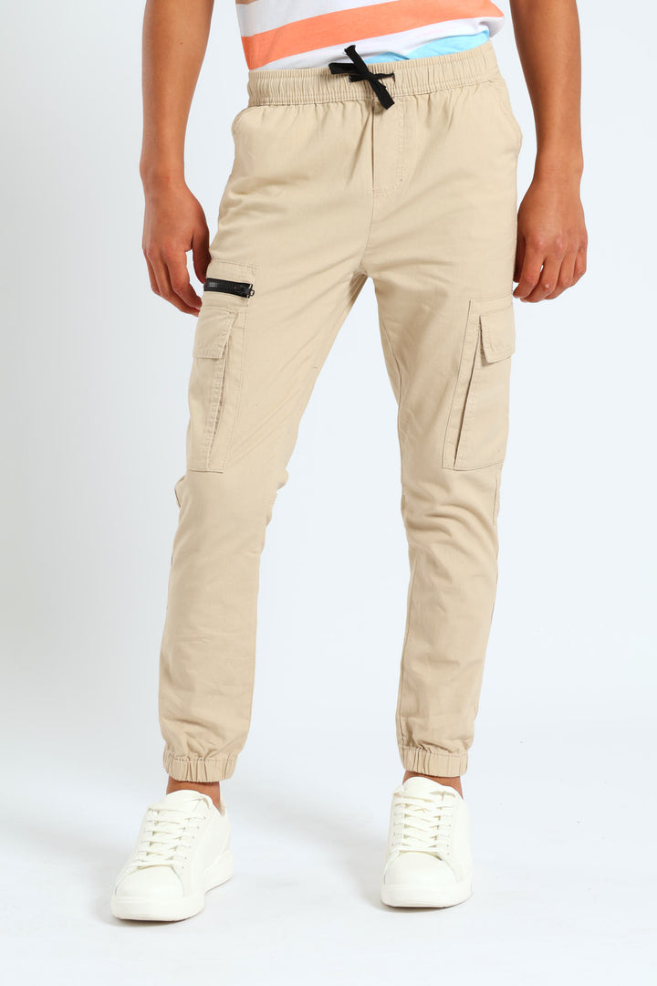 Boys Parachute Zip Pants - Light Stone