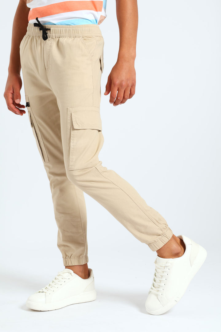 Boys Parachute Zip Pants - Light Stone