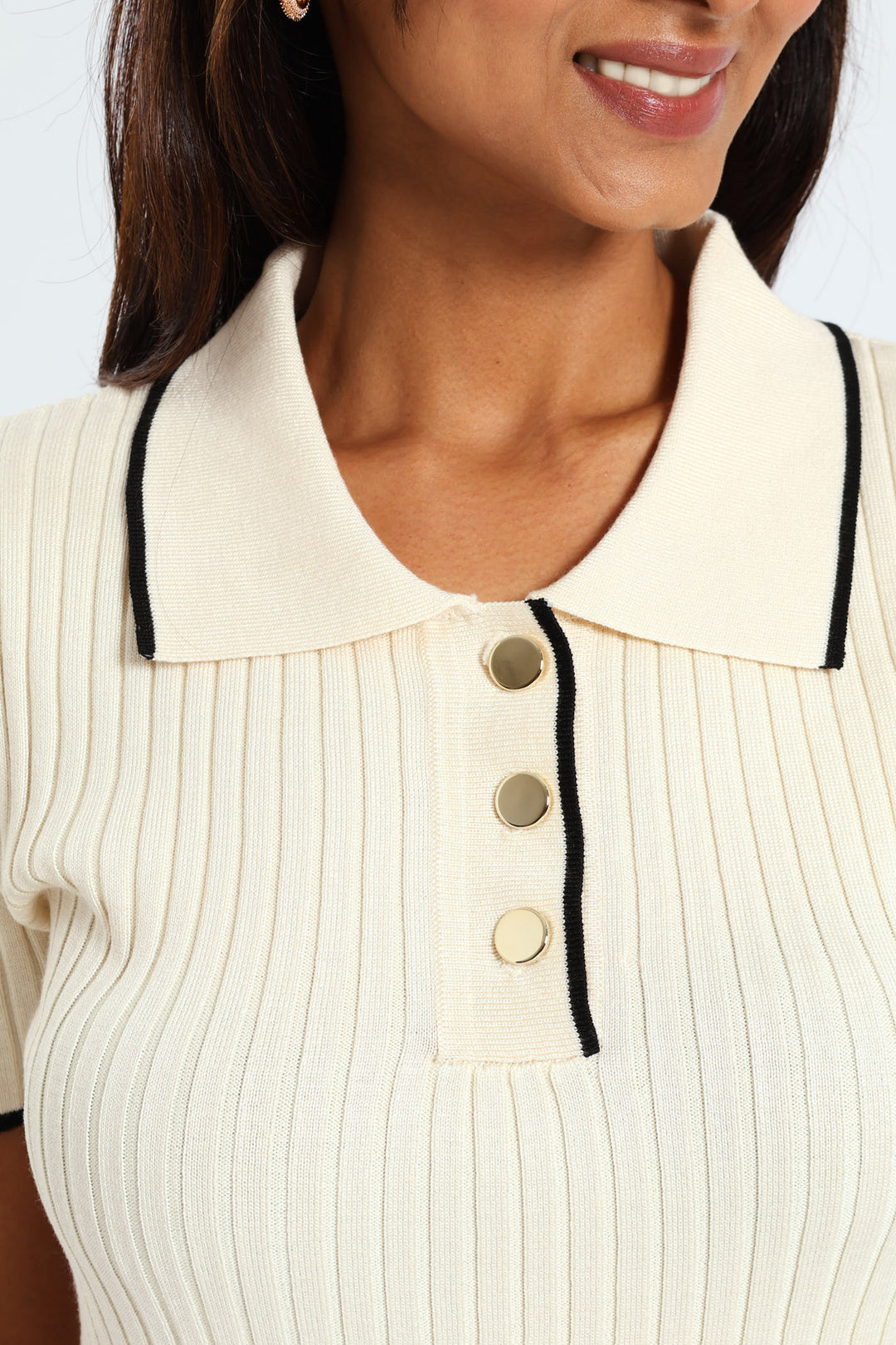 Ribbed Skater Knitwear Dress - Cream