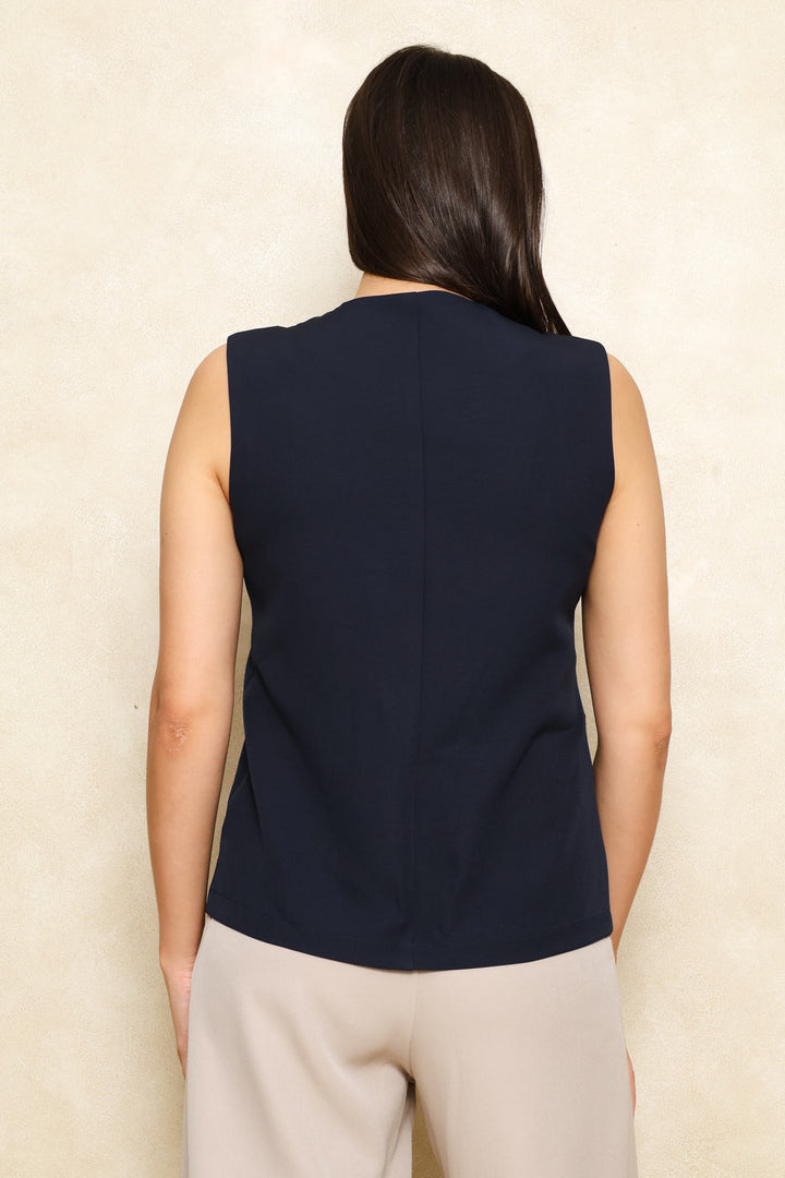 V-Neck Fancy Button Waistcoat - Dark Navy