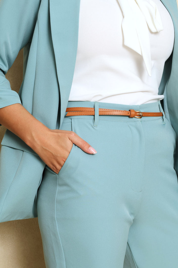 Belted Tapered Leg Pant - Seafoam