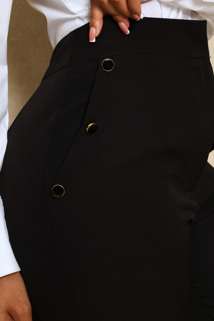 Side 3 Button Tapered Leg Pant - Black
