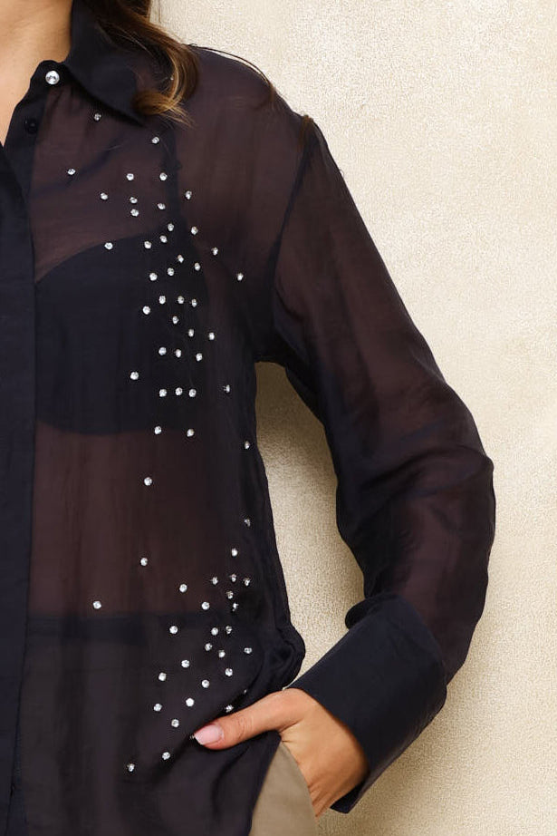 Diamante Jewel Shirt - Dark Navy