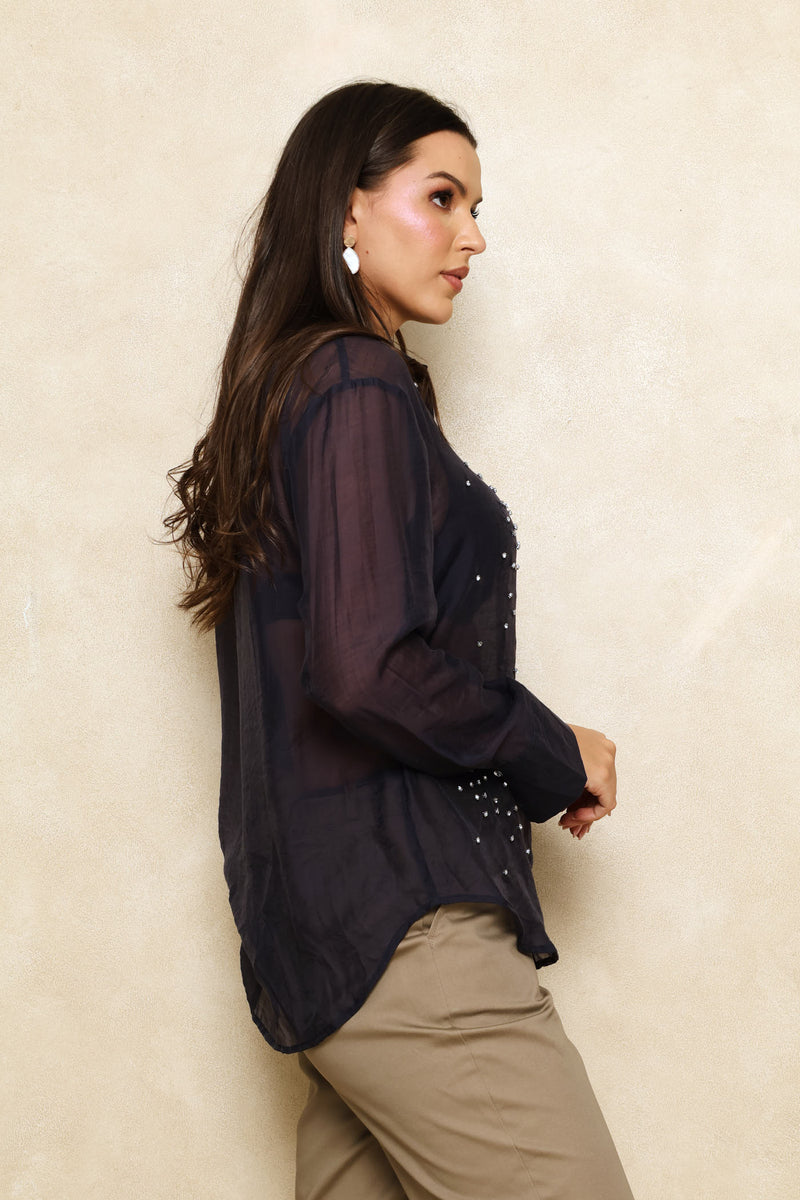 Diamante Jewel Shirt - Dark Navy