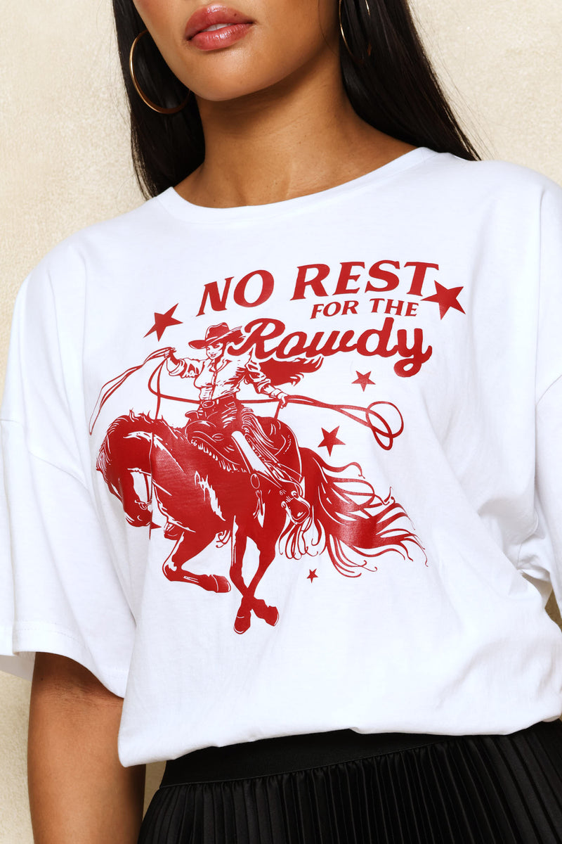 Oversized Rowdy Cowgirl Tee - White