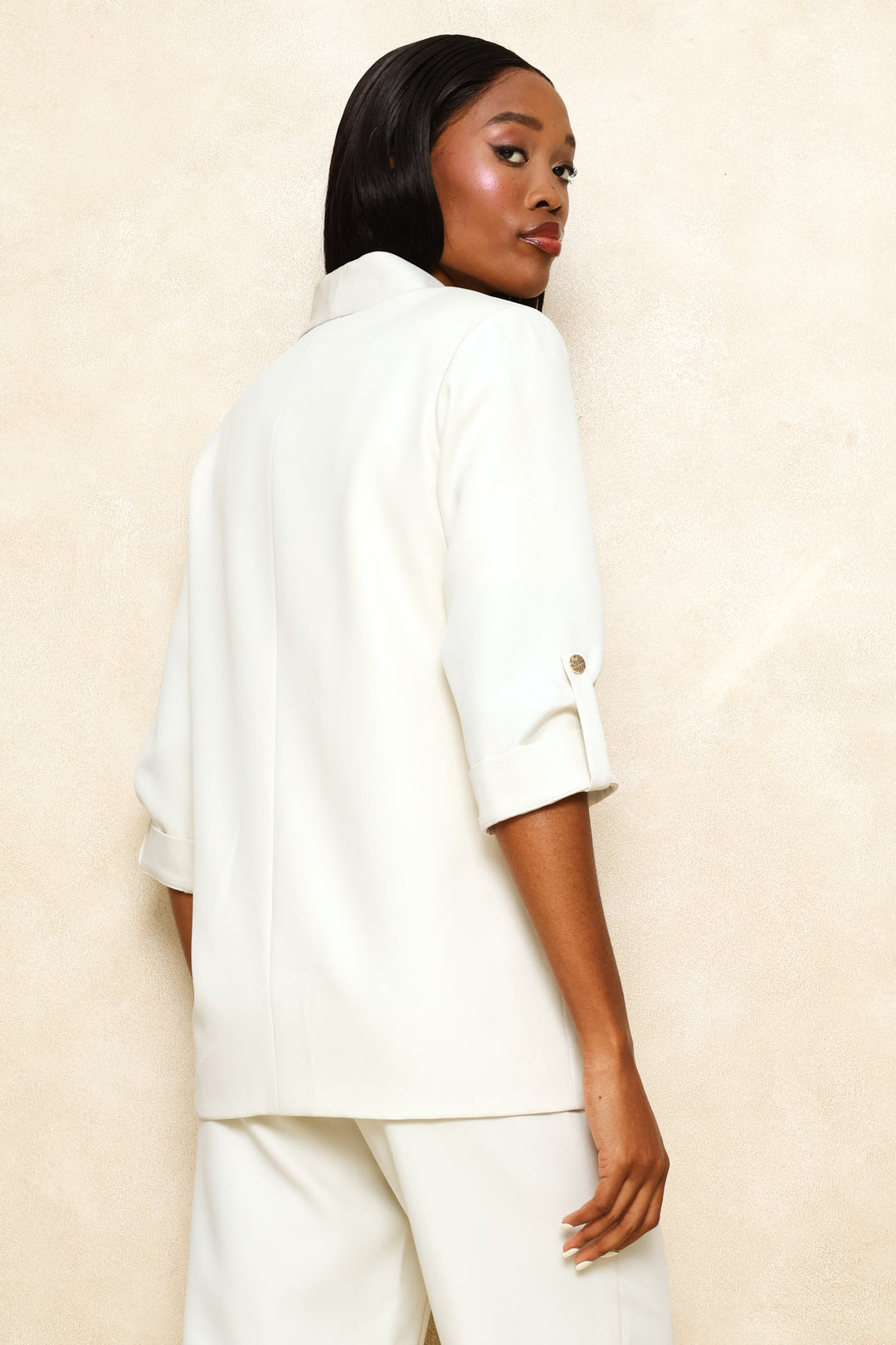 Turn Up Tab Welt Pocket Blazer - Cream