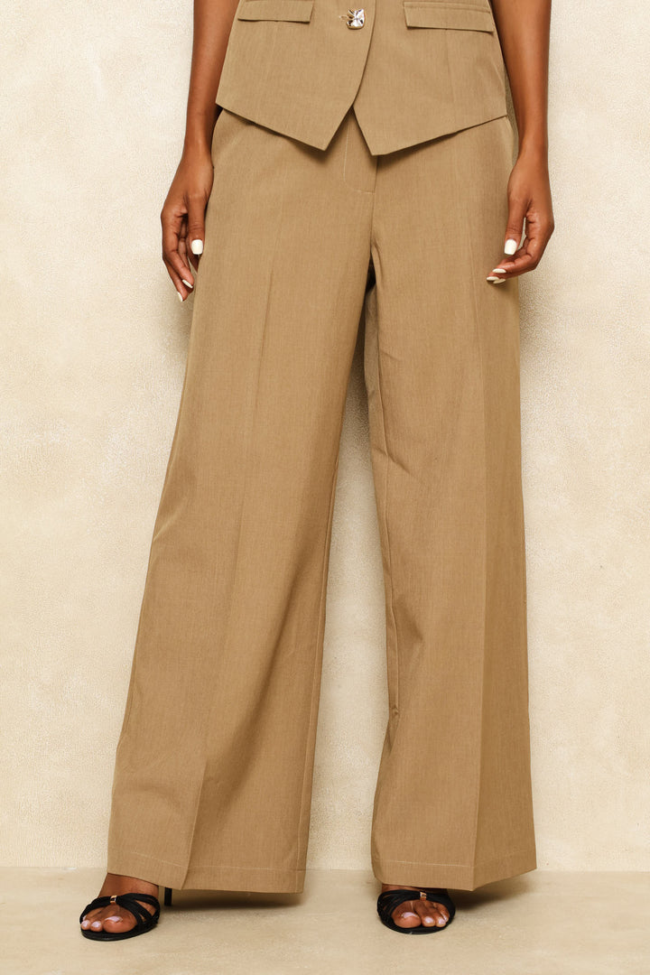 Extended Tab Wide Leg Pant - Taupe