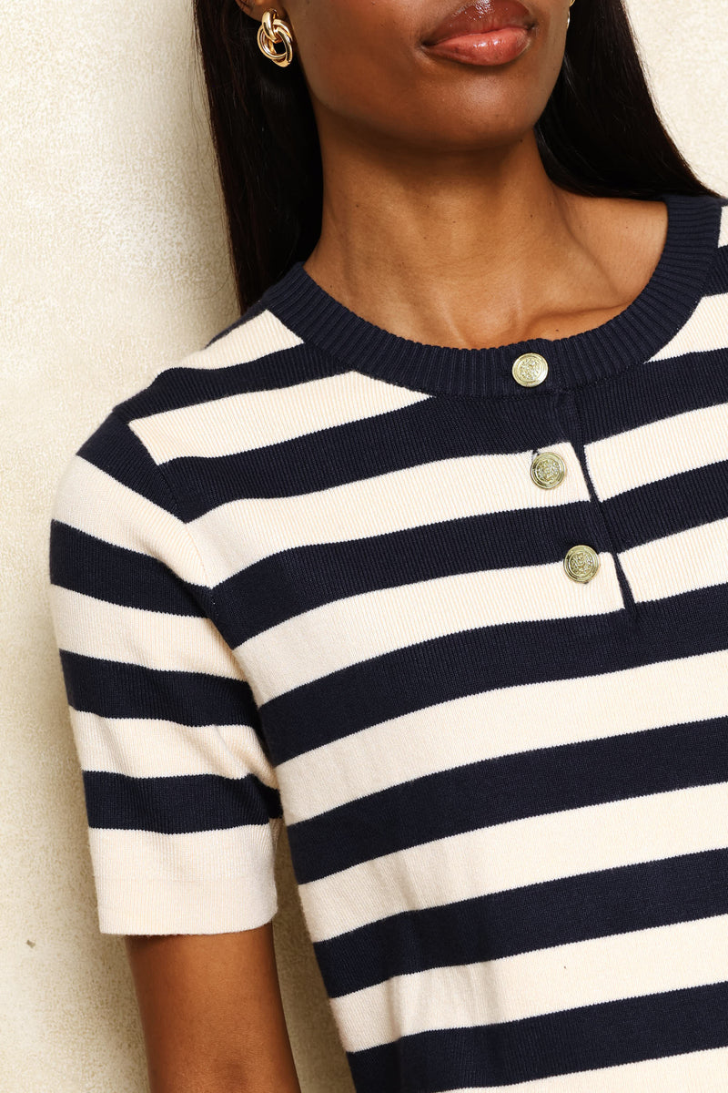 Button Striped Knitwear Pullover - Navy