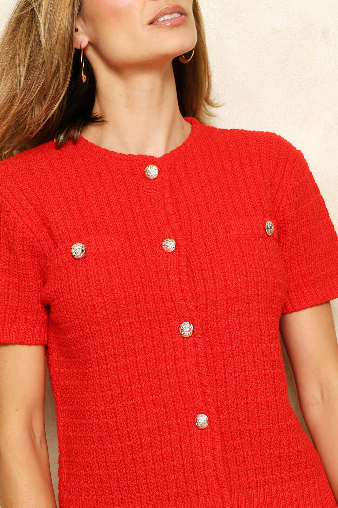 Preppy Textured Cardigan - Red