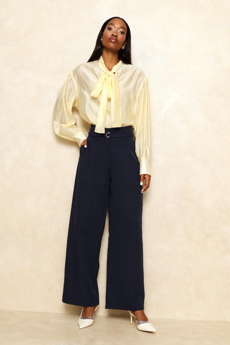 Kitty Bow Sheer Satin Blouse - Butter Yellow