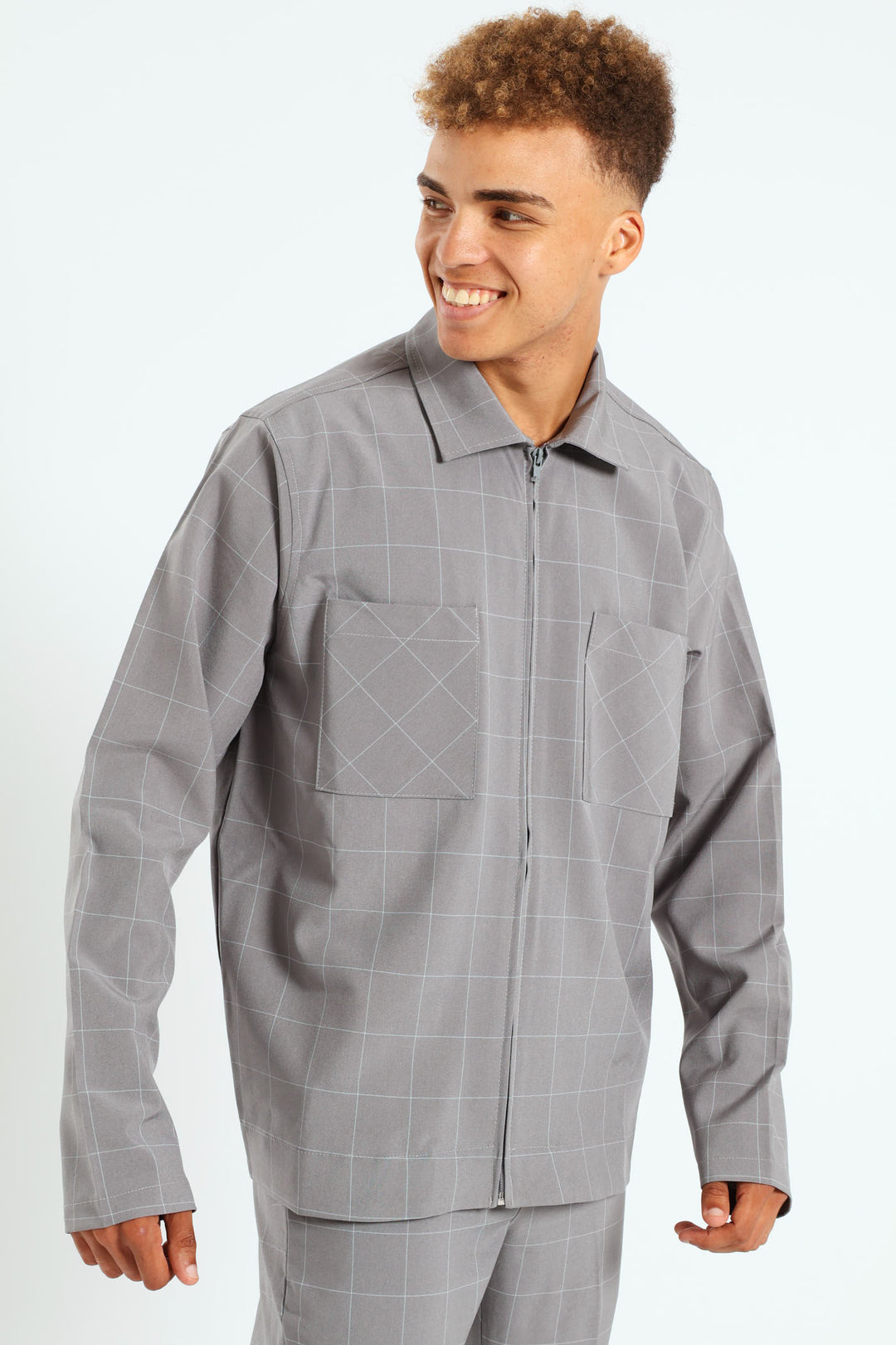 Window Pane Shacket - Grey