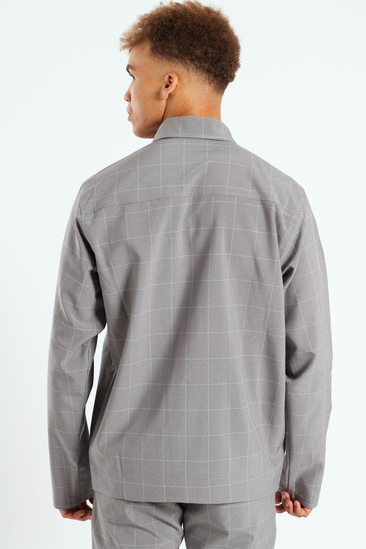 Window Pane Shacket - Grey