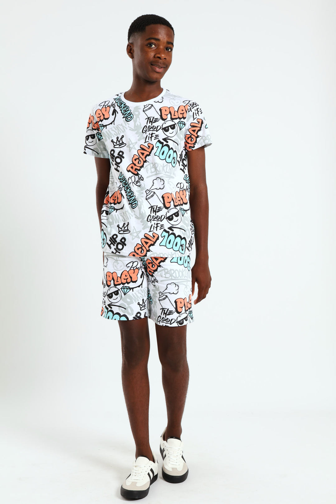 Boys Graffiti Print ShortsÂ - White