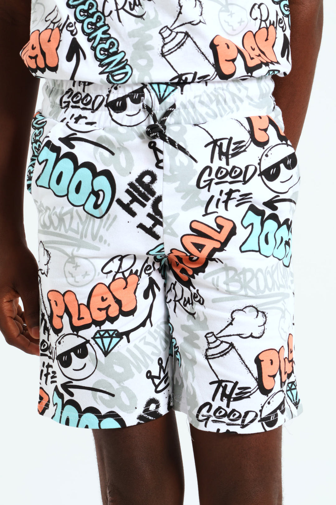 Boys Graffiti Print ShortsÂ - White