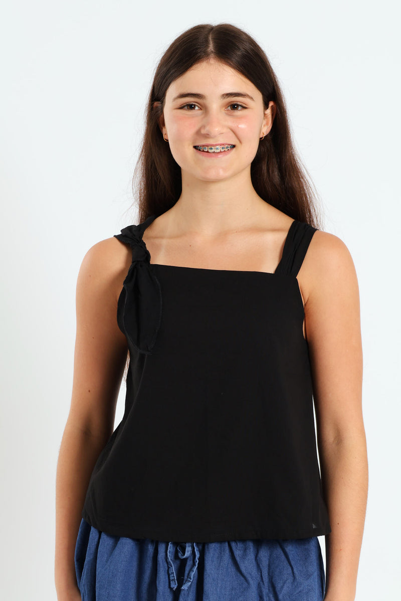 Girls Voile Lined Top - Black
