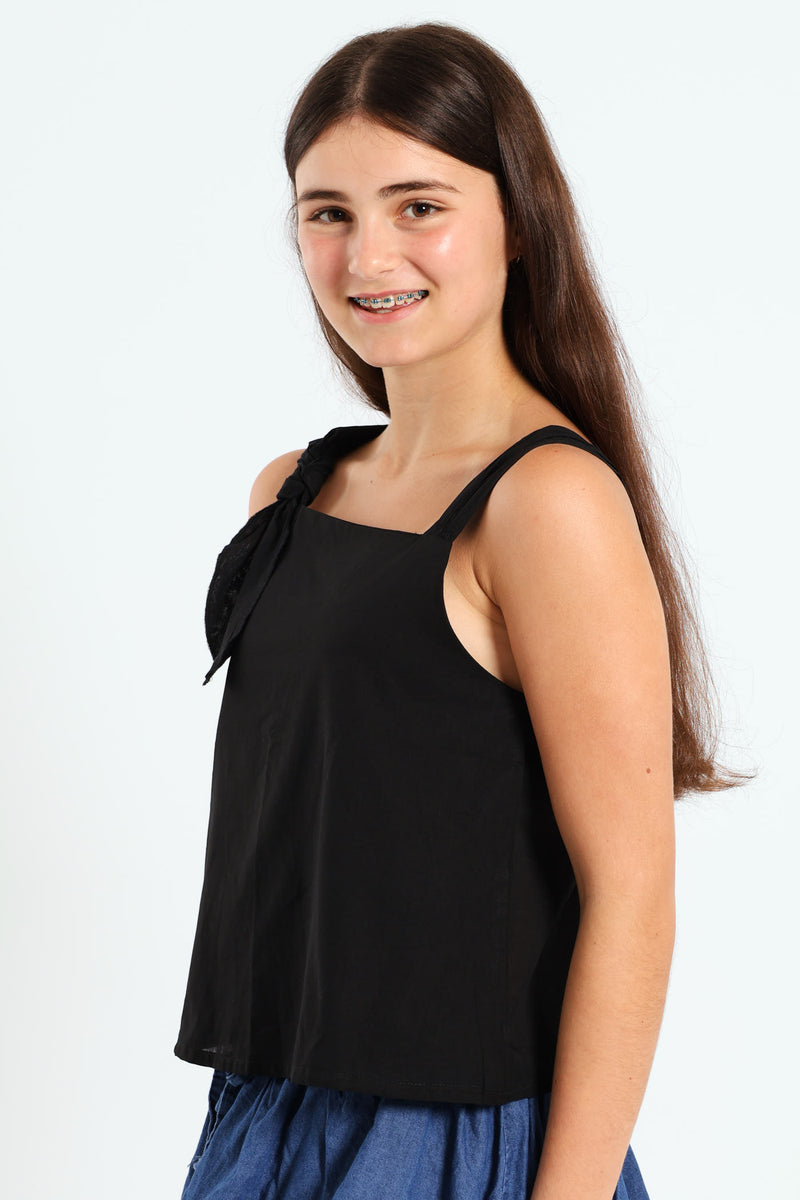 Girls Voile Lined Top - Black