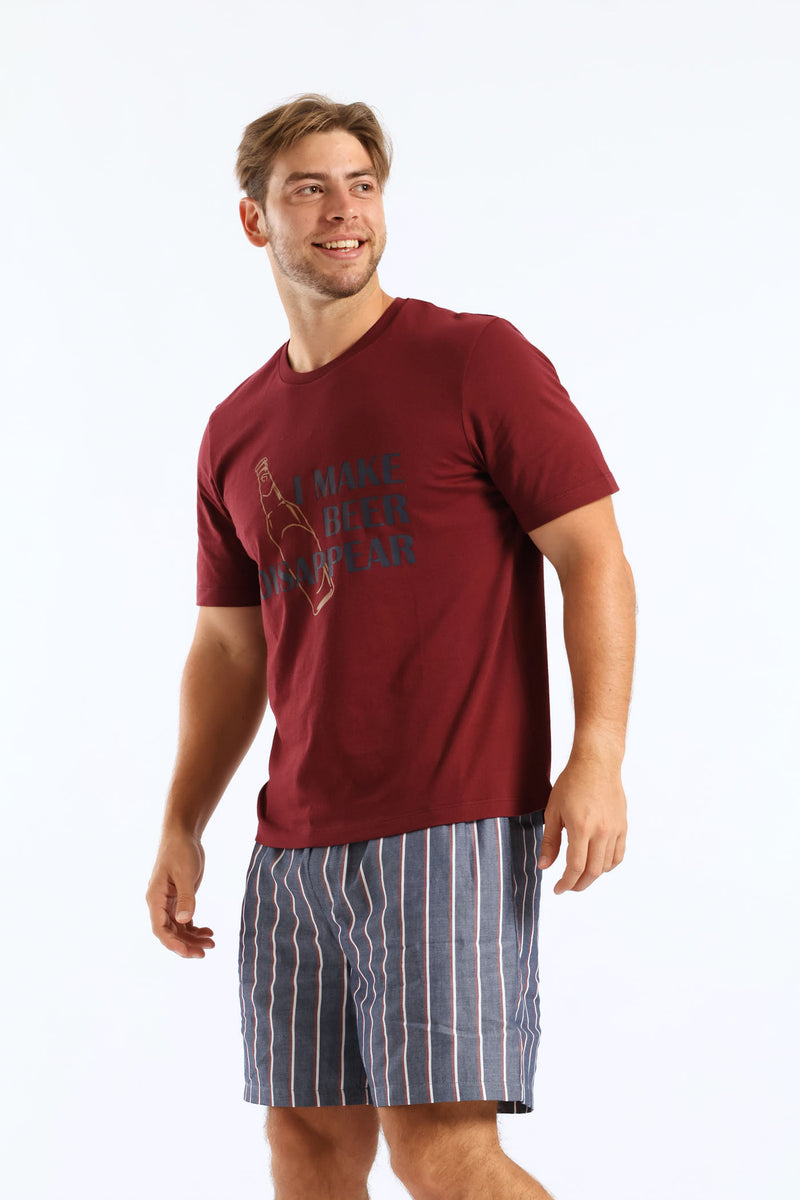 Stripe Woven Shorts - Navy/Burgundy/White