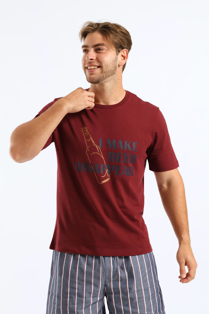 Beer Disappear Slogan Tee - Burgundy