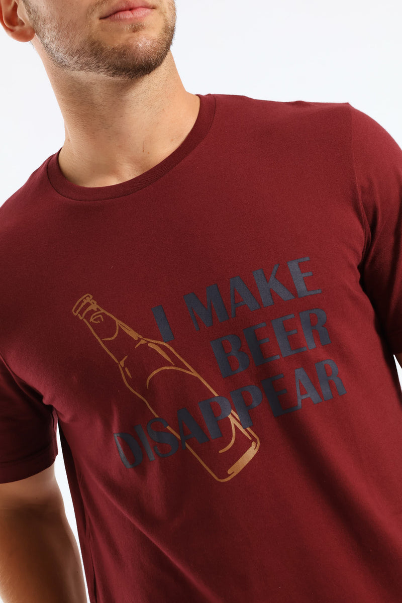 Beer Disappear Slogan Tee - Burgundy