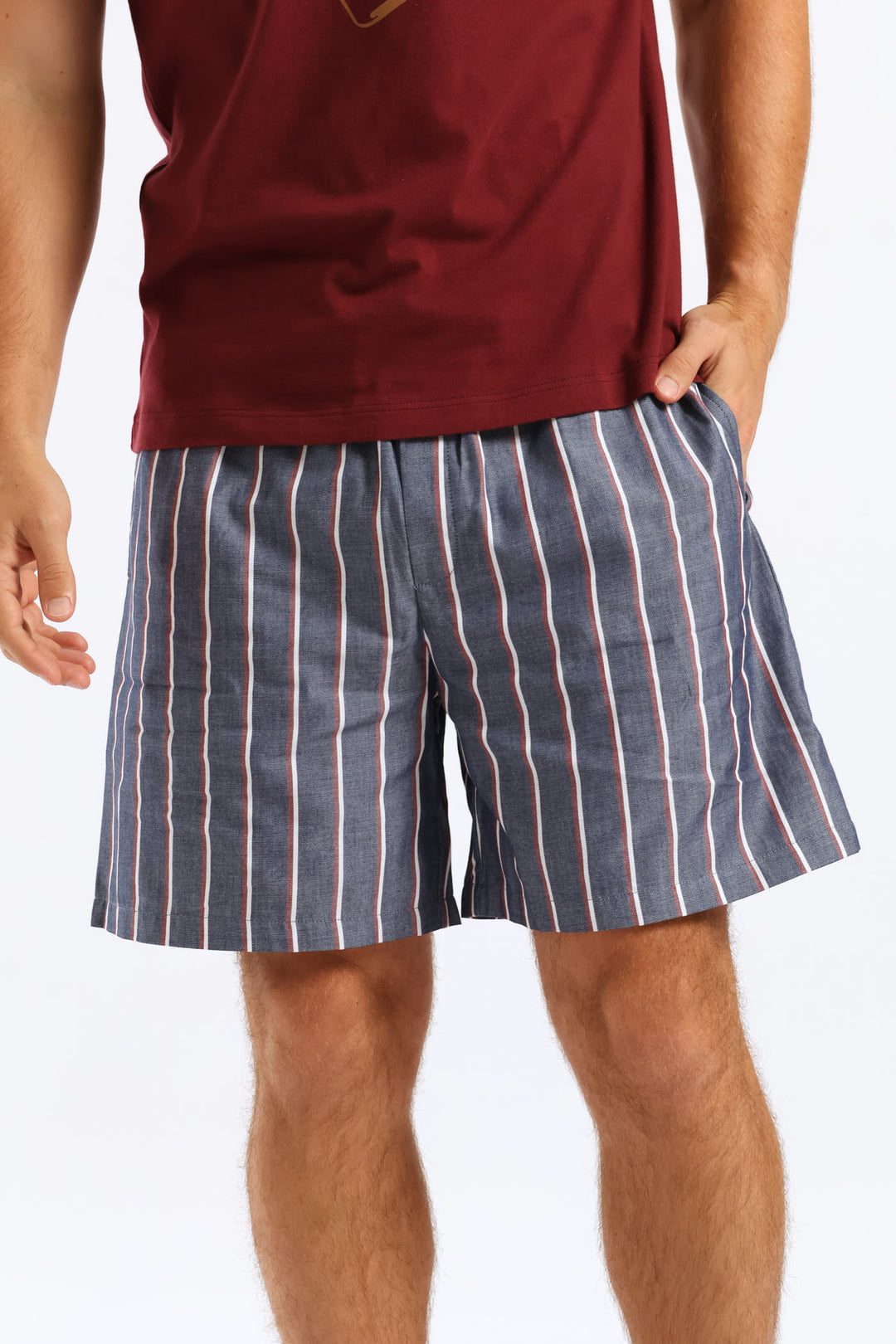 Stripe Woven Shorts - Navy/Burgundy/White