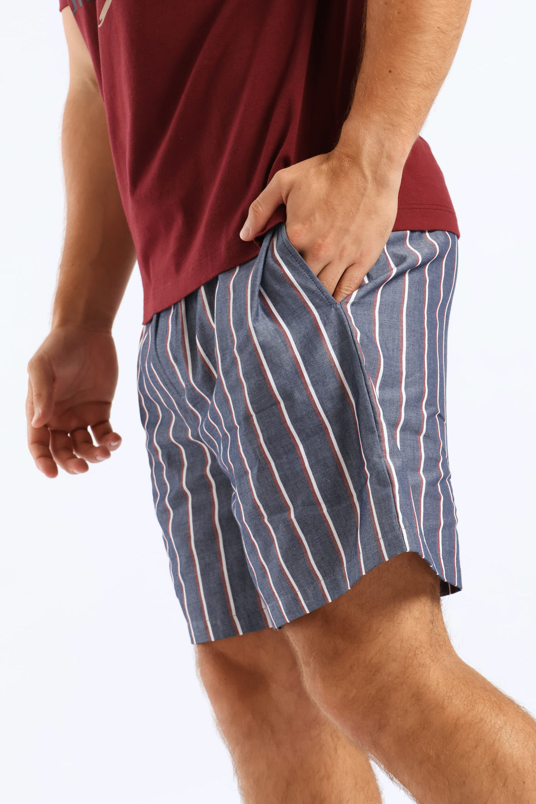 Stripe Woven Shorts - Navy/Burgundy/White