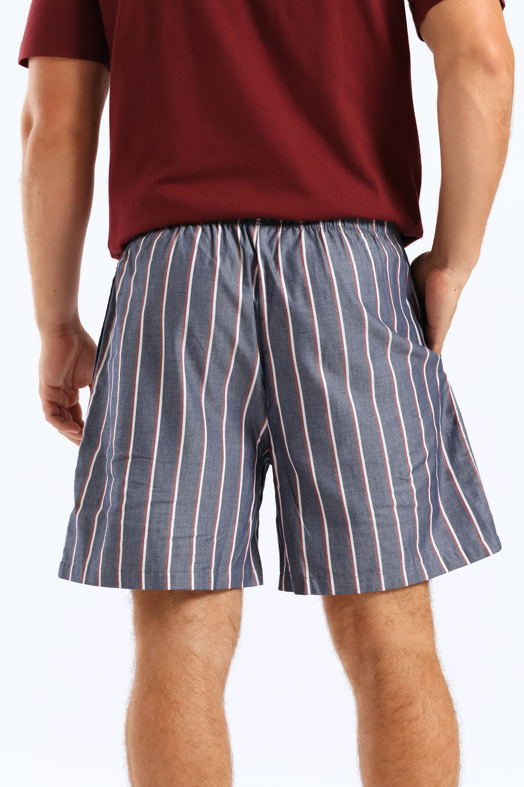 Stripe Woven Shorts - Navy/Burgundy/White