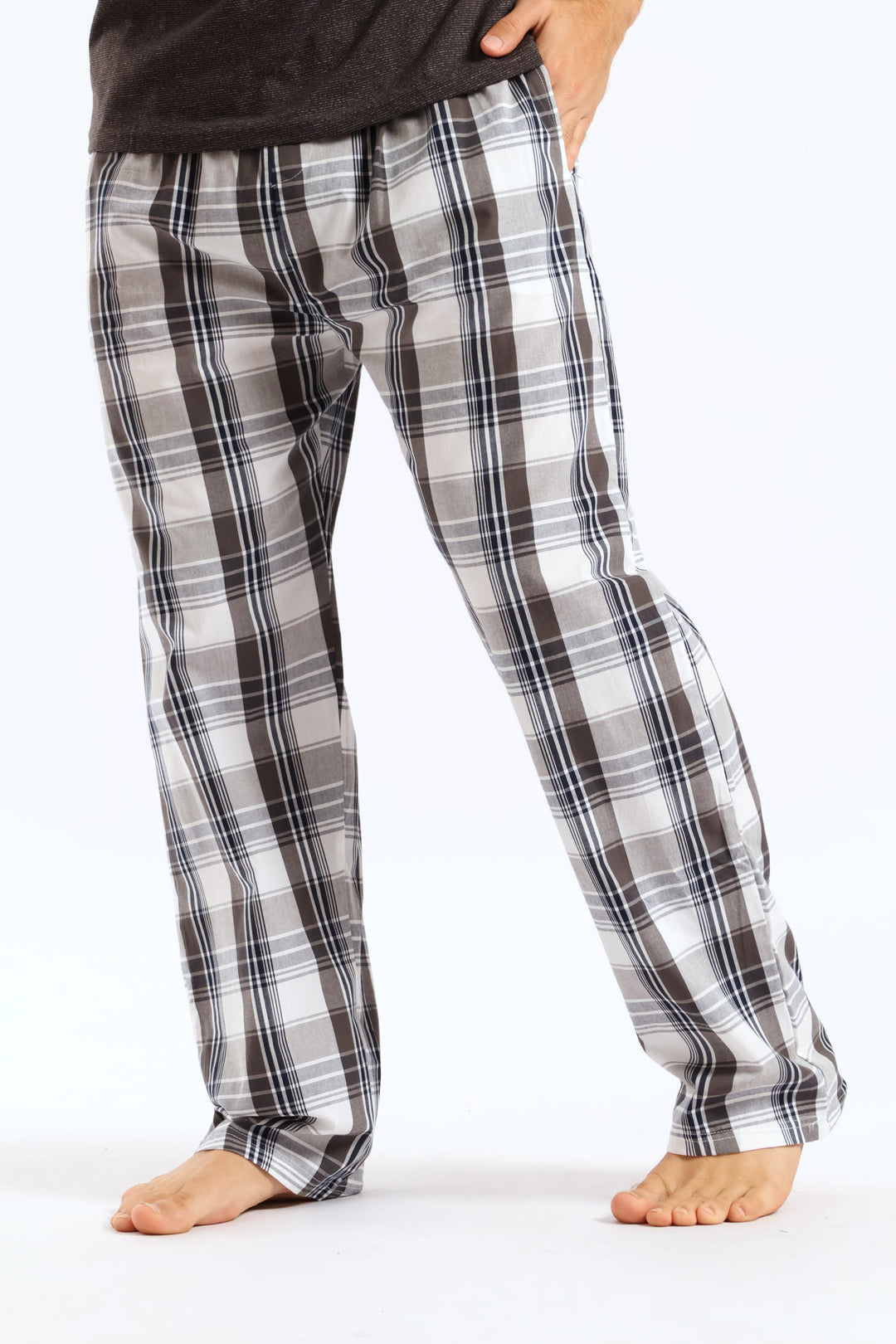 Check Woven Long Pyjama Pants - Charcoal