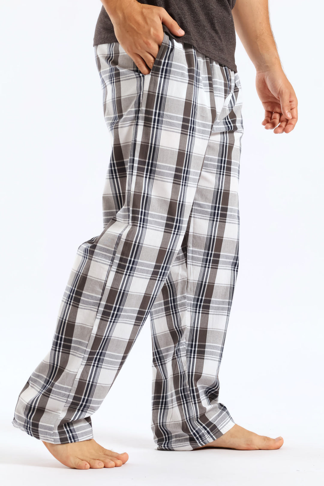 Check Woven Long Pyjama Pants - Charcoal