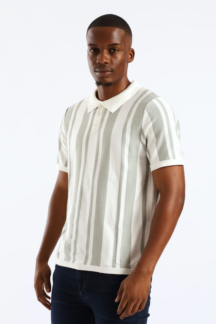 Stripe Knit Golfer - Off White