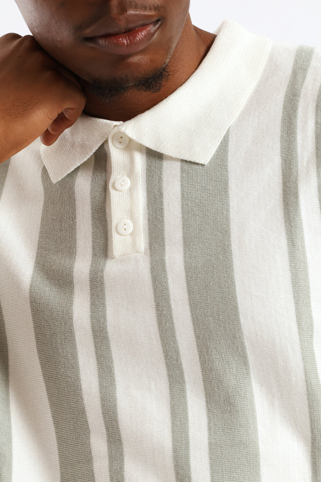 Stripe Knit Golfer - Off White