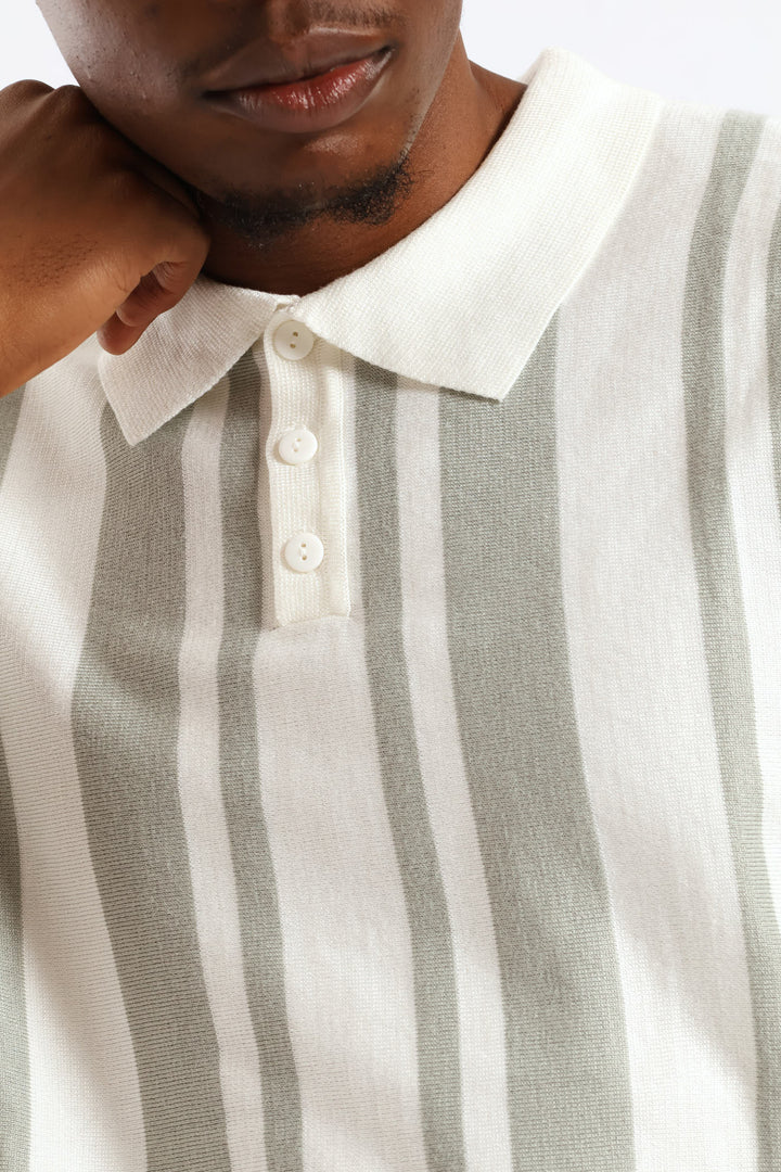 Stripe Knit Golfer - Off White