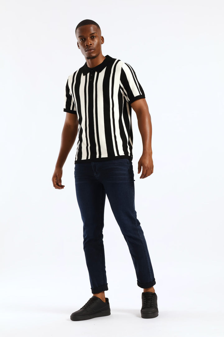 Stripe Knit Golfer - Ecru/Black