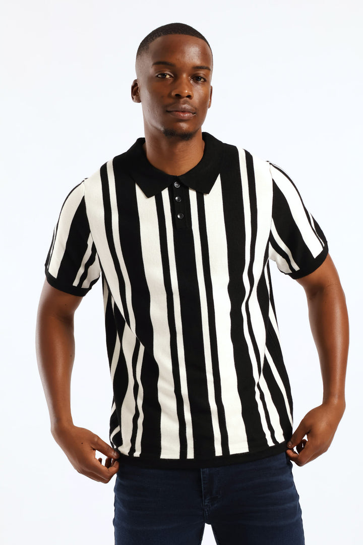 Stripe Knit Golfer - Ecru/Black