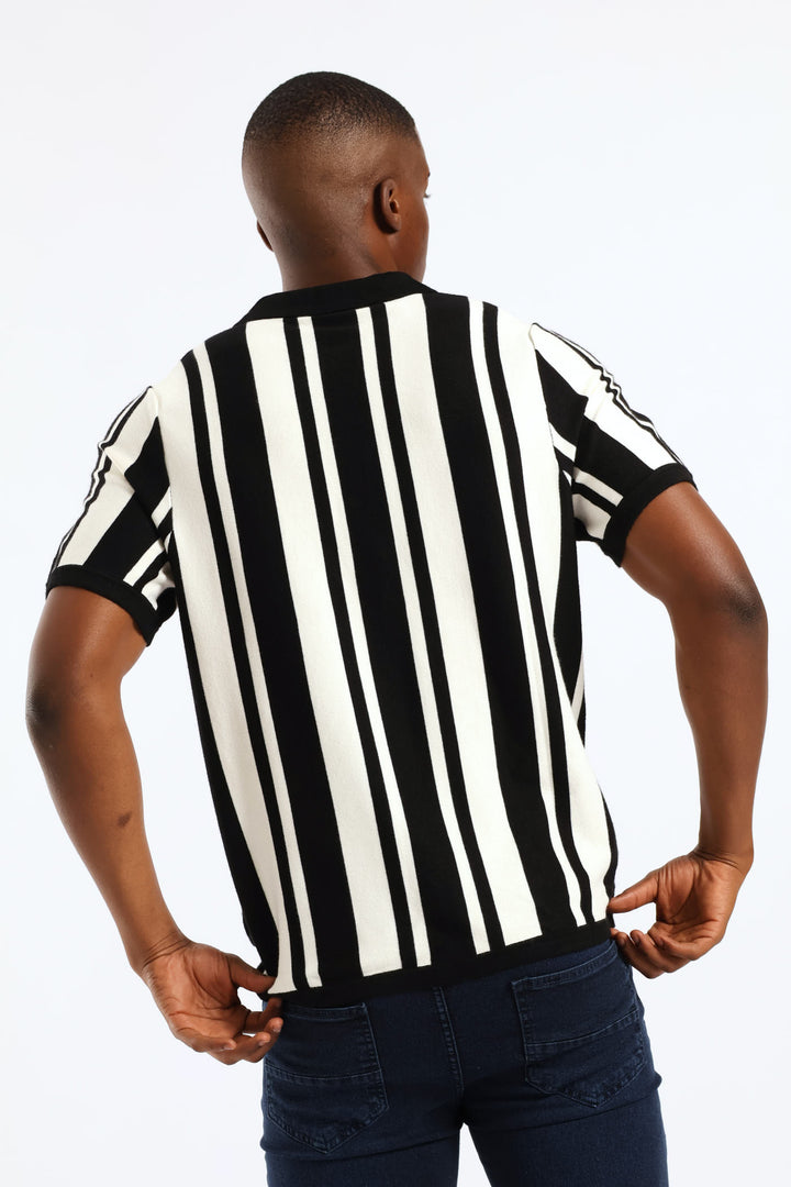 Stripe Knit Golfer - Ecru/Black
