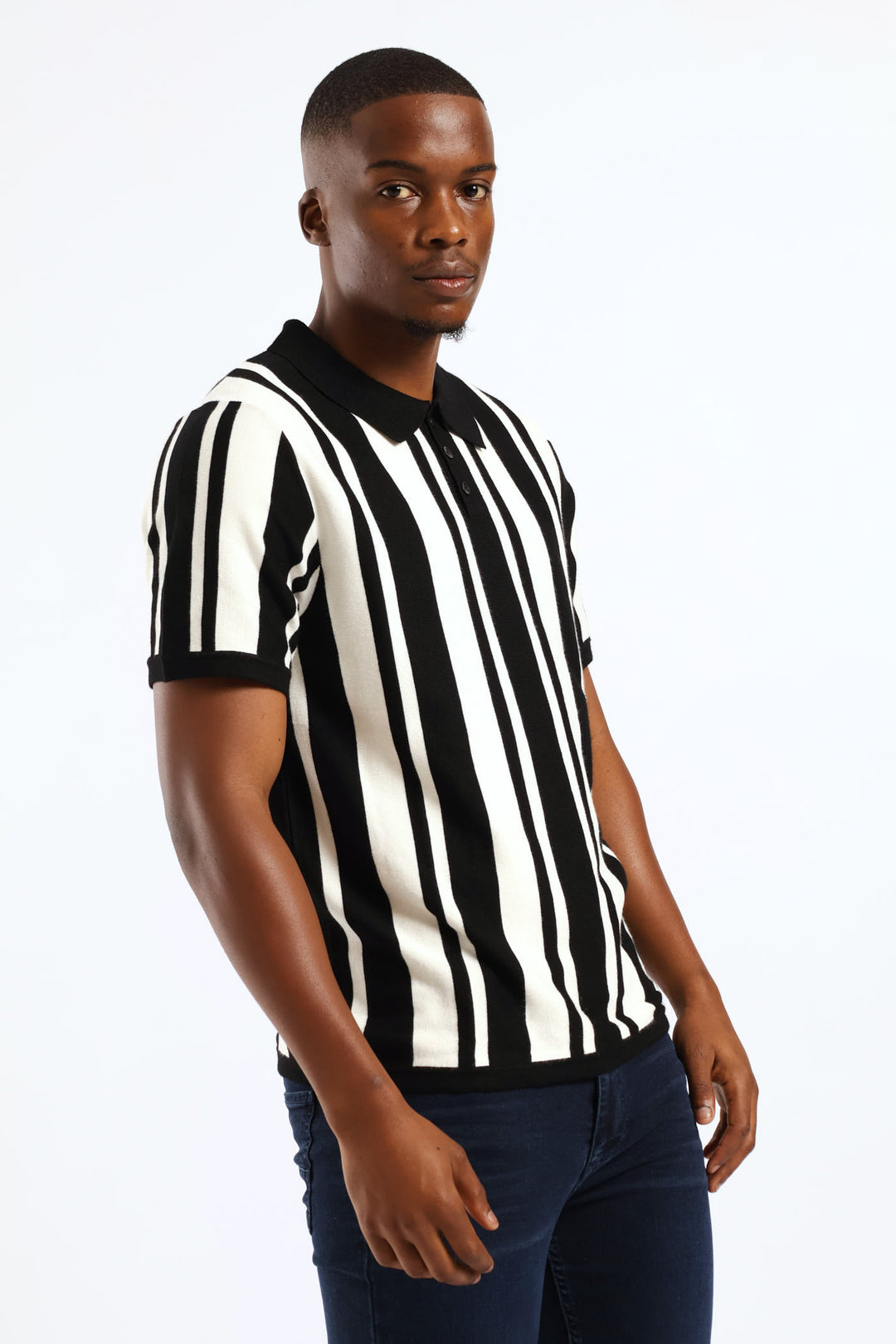 Stripe Knit Golfer - Ecru/Black