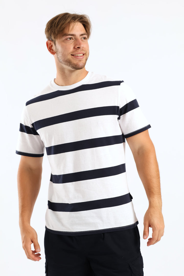 Wide Stripe Tee - White/Navy