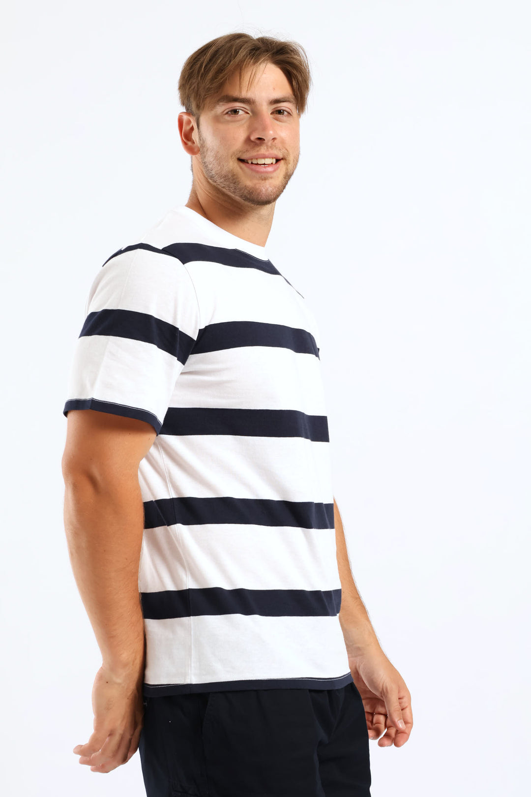 Wide Stripe Tee - White/Navy