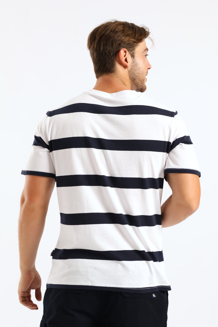 Wide Stripe Tee - White/Navy