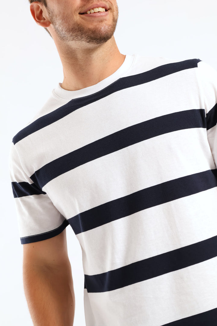 Wide Stripe Tee - White/Navy