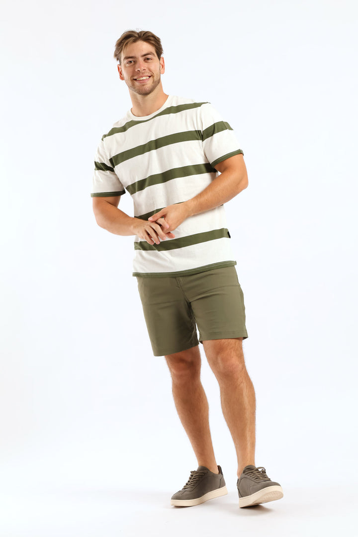 Wide Stripe Tee - Ecru/Olive