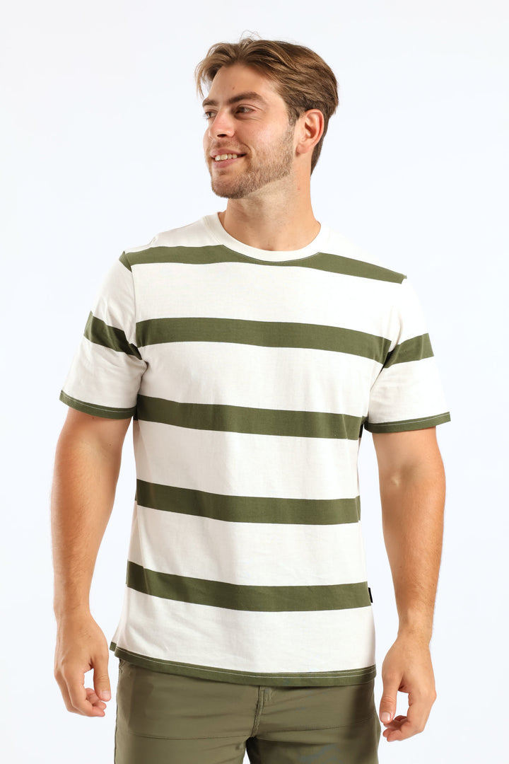 Wide Stripe Tee - Ecru/Olive