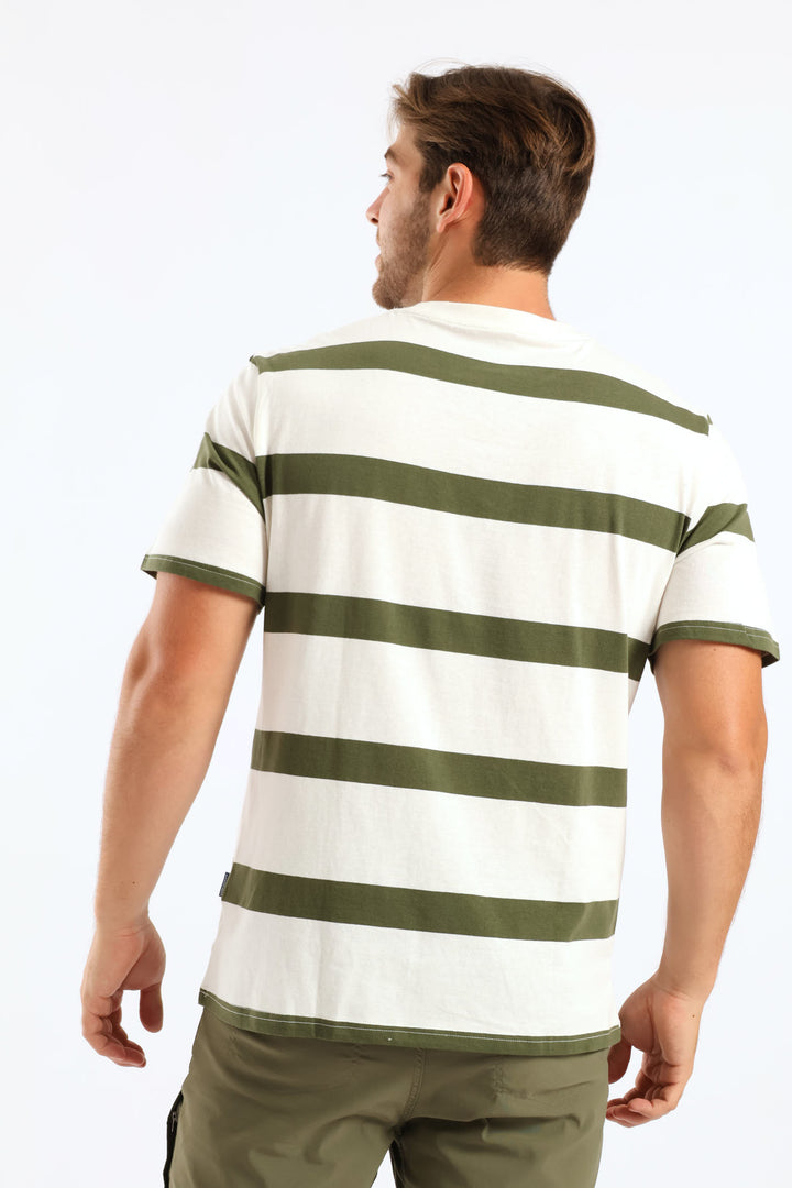 Wide Stripe Tee - Ecru/Olive